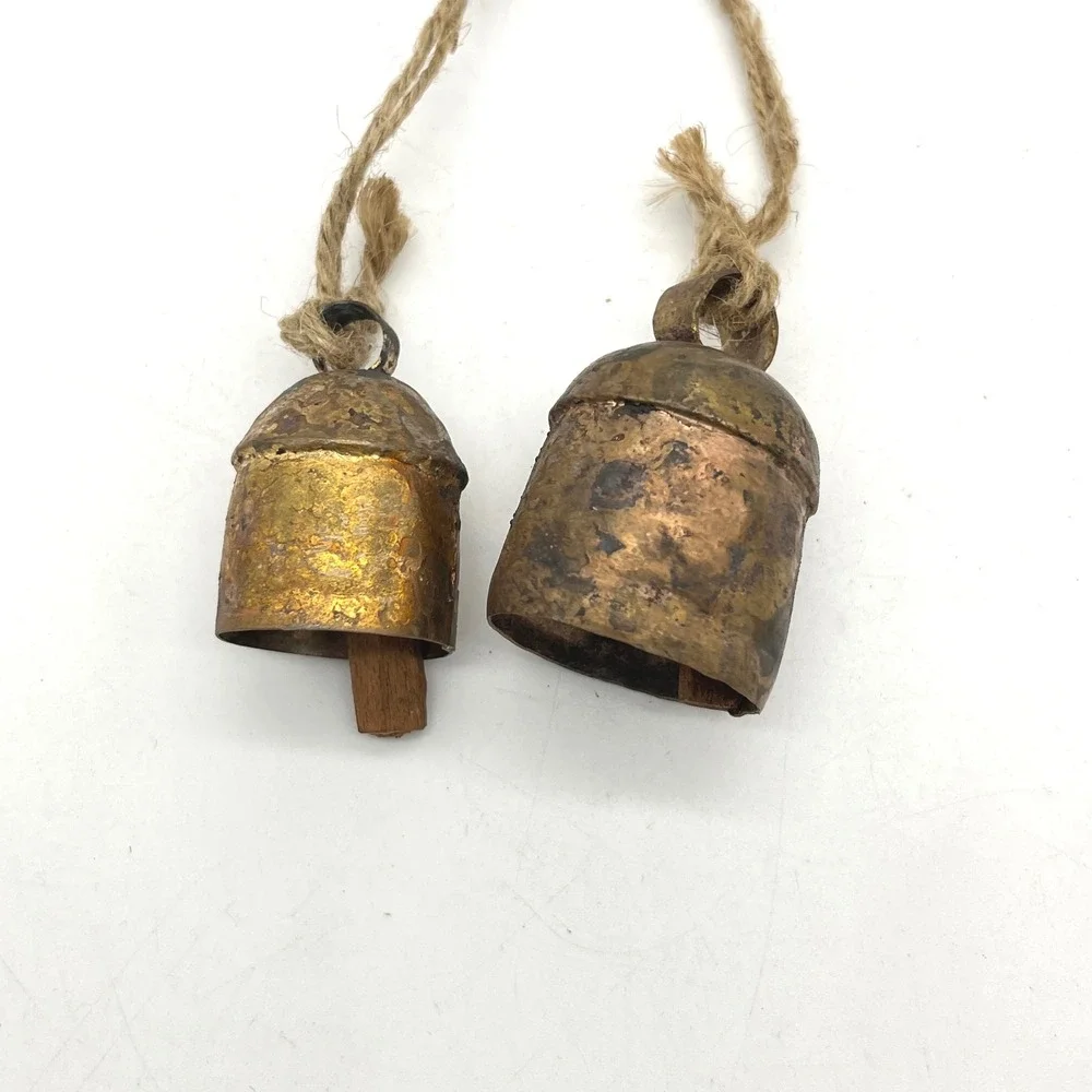 Rustic Brass Bells Hanging Jute Rope Farmhouse Decor Set‎ of 2